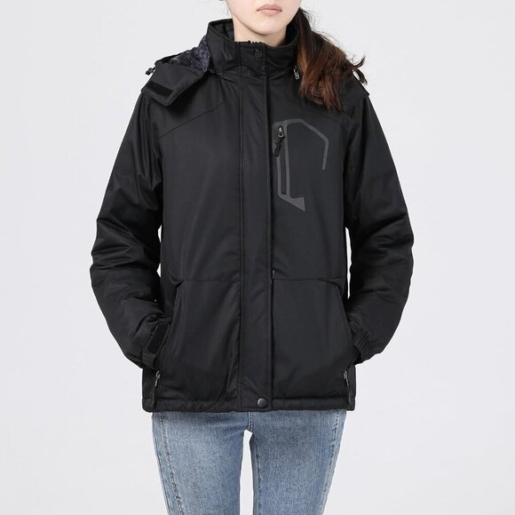 Womens Black Mountain Waterproof Ski Jacket Hooded Windproof Winter Coat Snow - Picture 6 of 7